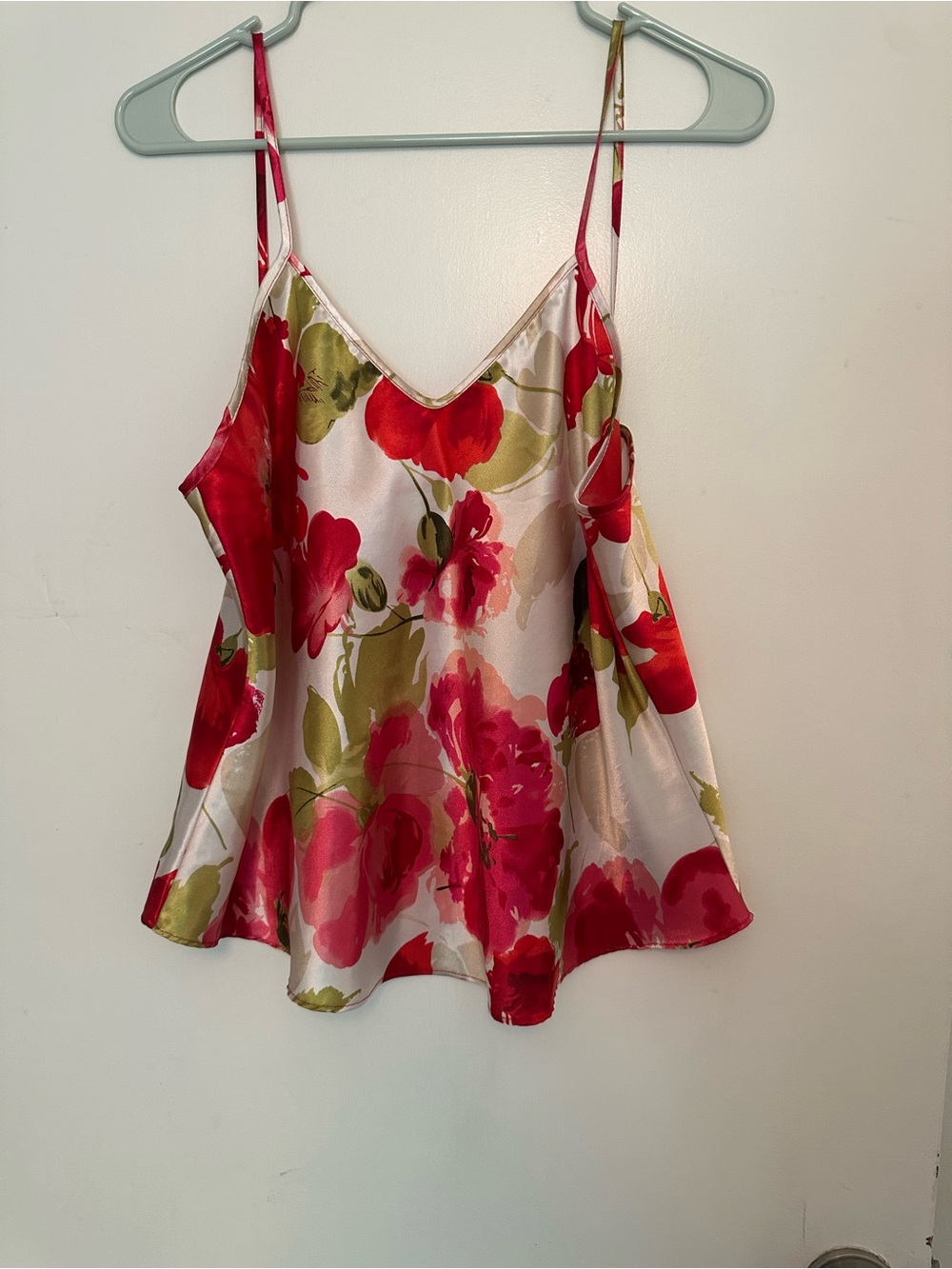 Floral Satin V-Neck Cami in Red and Green